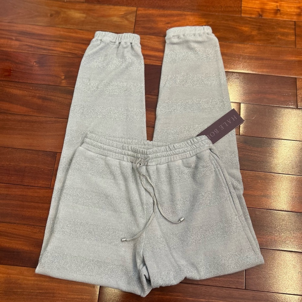 NWT-Hale Bob Metallic Stripe Jogger Pants Silver Gray Light Gray - Picture 8 of 13